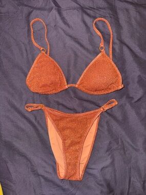L.A. Hearts Sparkly Burnt Orange Two-Piece Bikini Set